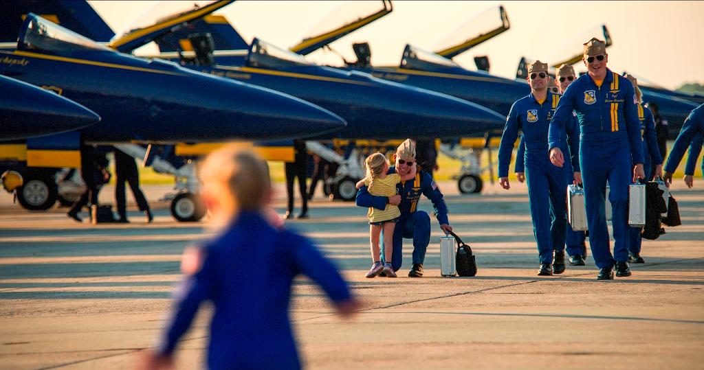 Blue Angel pilots meet their families, in the documentary "The Blue Angels." (Amazon Prime)