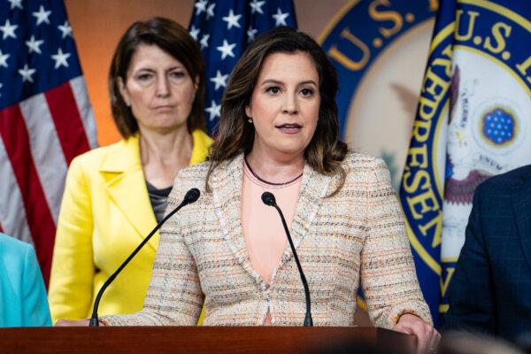 Rep. Elise Stefanik (R-N.Y.) speaks during a press conference in the U.S. Capitol in Washington on April 30, 2024. (Madalina Vasiliu/The Epoch Times)