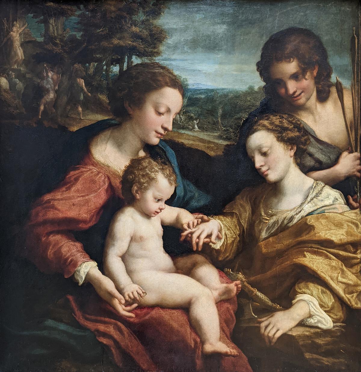 "Mystic Marriage of Saint Catherine of Alexandria with Saint Sebastian," between 1526 and 1527, by Antonio da Correggio is a testament to the artist's ability to convey complex emotions and themes through art. Oil on poplar panel. Louvre Museum, Paris. (Public Domain)