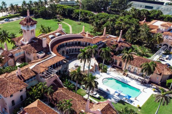 An aerial view of former President Donald Trump's Mar-a-Lago home after FBI agents raided it, in Palm Beach, Fla., on Aug. 15, 2022. (Marco Bello/Reuters)
