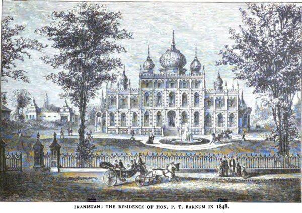 Book engraving of Iranistan, P.T. Barnum's residence in Bridgeport, Conn., in 1848. (Public Domain)