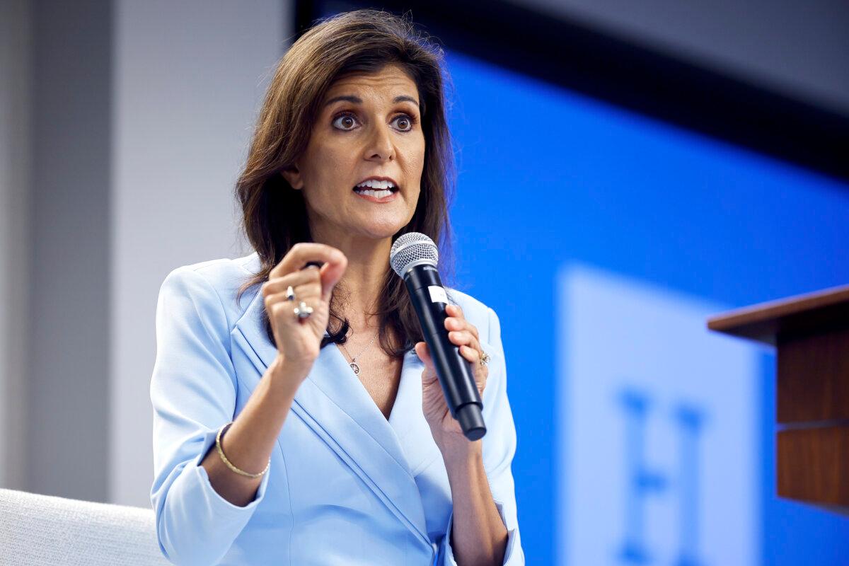 Former U.S. Ambassador to the U.N. Nikki Haley announces that she would vote for former President Donald Trump during an event at the Hudson Institute in Washington on May 22, 2024. (Chip Somodevilla/Getty Images)