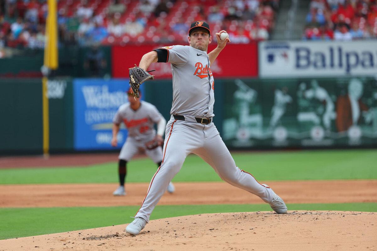John Means #47 of the Baltimore Orioles delivers a pitch against the St. Louis Cardinals in the first inning at Busch Stadium in St. Louis, Mo., on May 22, 2024. (Dilip Vishwanat/Getty Images)