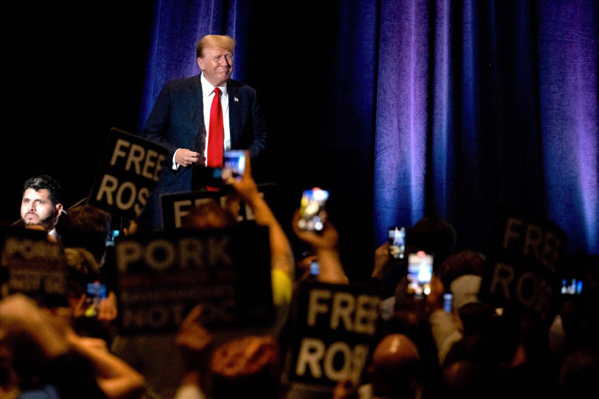 Former President and Republican presidential candidate Donald Trump arrives to address the Libertarian National Convention in Washington on May 25, 2024. (Jim Watson/AFP via Getty Images)