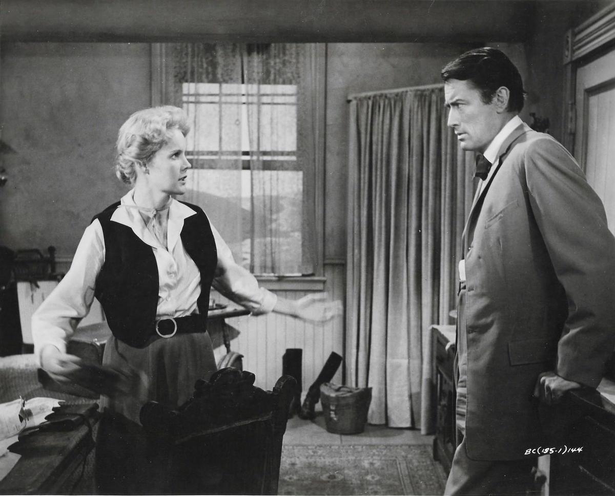 Ranch princess Patricia Terrill (Caroll Baker) has a difference of opinion with her fiancé, James McKay (Gregory Peck), in "The Big Country." (United Artists)