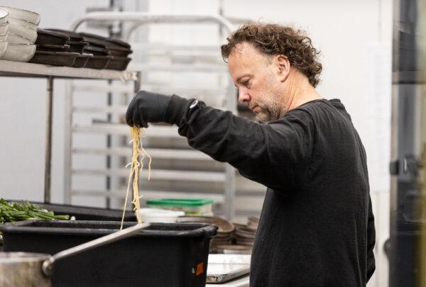 Tim Benson, co-owner of Azalina's restuarant in the Tenderloin district of San Francisco, Calif., on May 16, 2024. (John Fredricks/The Epoch Times)