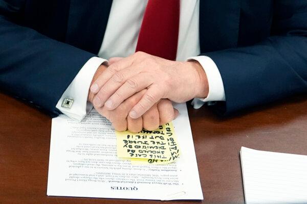 Former President Donald Trump with notes from his morning remarks at Manhattan Criminal Court on May 28, 2024 in New York City. (Julia Nikhinson-Pool/Getty Images)