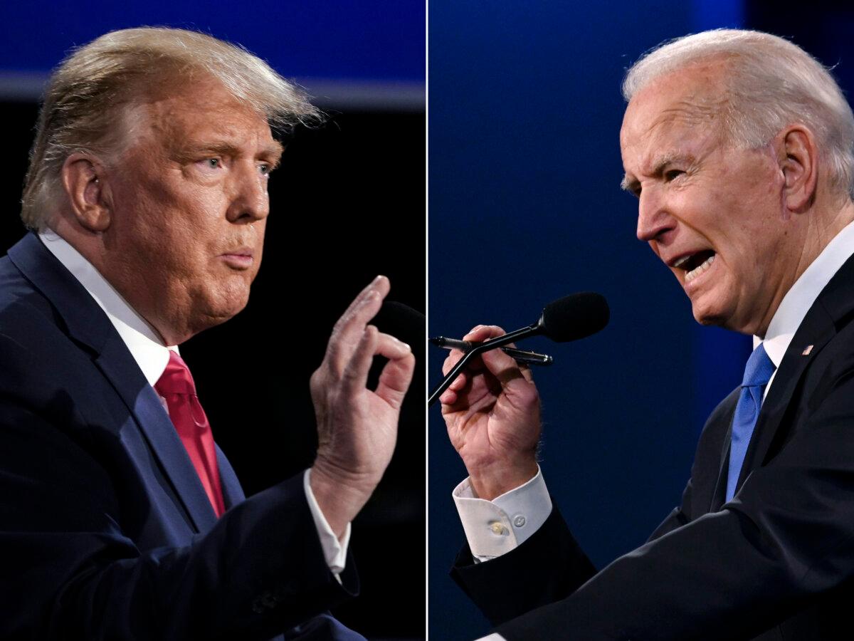 RFK Jr. Inching Closer to Qualifying for CNN’s June 27 Presidential Debate 2 (Left) President Donald Trump. (Right) Democrat presidential candidate Joe Biden during the final presidential debate at Belmont University in Nashville, Tenn., on Oct. 22, 2020. (Brendan Smialowski and Jim Watson/AFP via Getty Images)