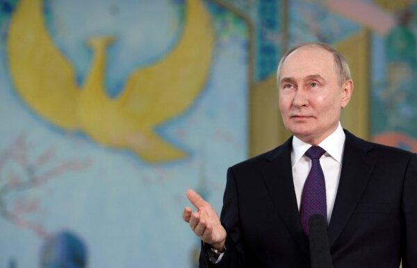 Russian President Vladimir Putin speaks during a press conference in Tashkent, Uzbekistan, on May 28, 2024. (Mikhail Metzel/Sputnik/Pool via Reuters)
