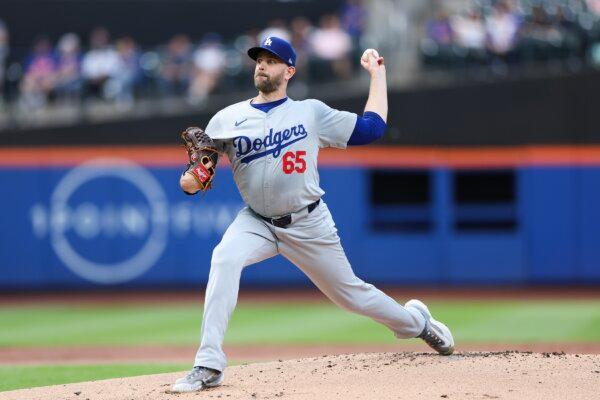 James Paxton (65) of the Los Angeles Dodgers in action against the New York Mets in New York City on May 29, 2024. (Luke Hales/Getty Images)