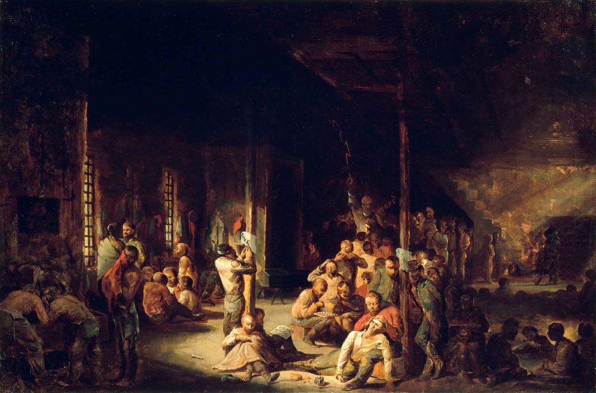 "Libby Prison," an 1863 painting by David Gilmour Blythe, depicted the notorious Confederate prison. (Public Domain)