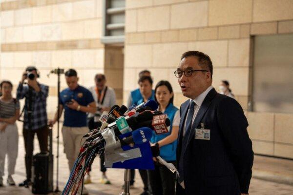 Hong Kong police Chief Superintendent Steve Li Kwai-wah speaks to the media at West Kowloon Magistrates Court in Hong Kong on May 30, 2024. (Justin Chan/AFP via Getty Images)