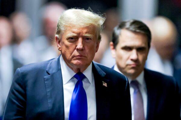 Former President Donald Trump departs the courtroom after being found guilty on all 34 counts in his criminal trial at Manhattan Criminal Court in New York City on May 30, 2024. (Justin Lane/Getty Images)