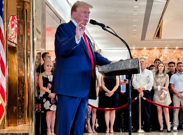Former President Donald Trump speaks to media at Trump Tower, a day after he was found guilty on all 34 felony counts, in New York City on May 31, 2024. (Juliette Fairley/The Epoch Times)