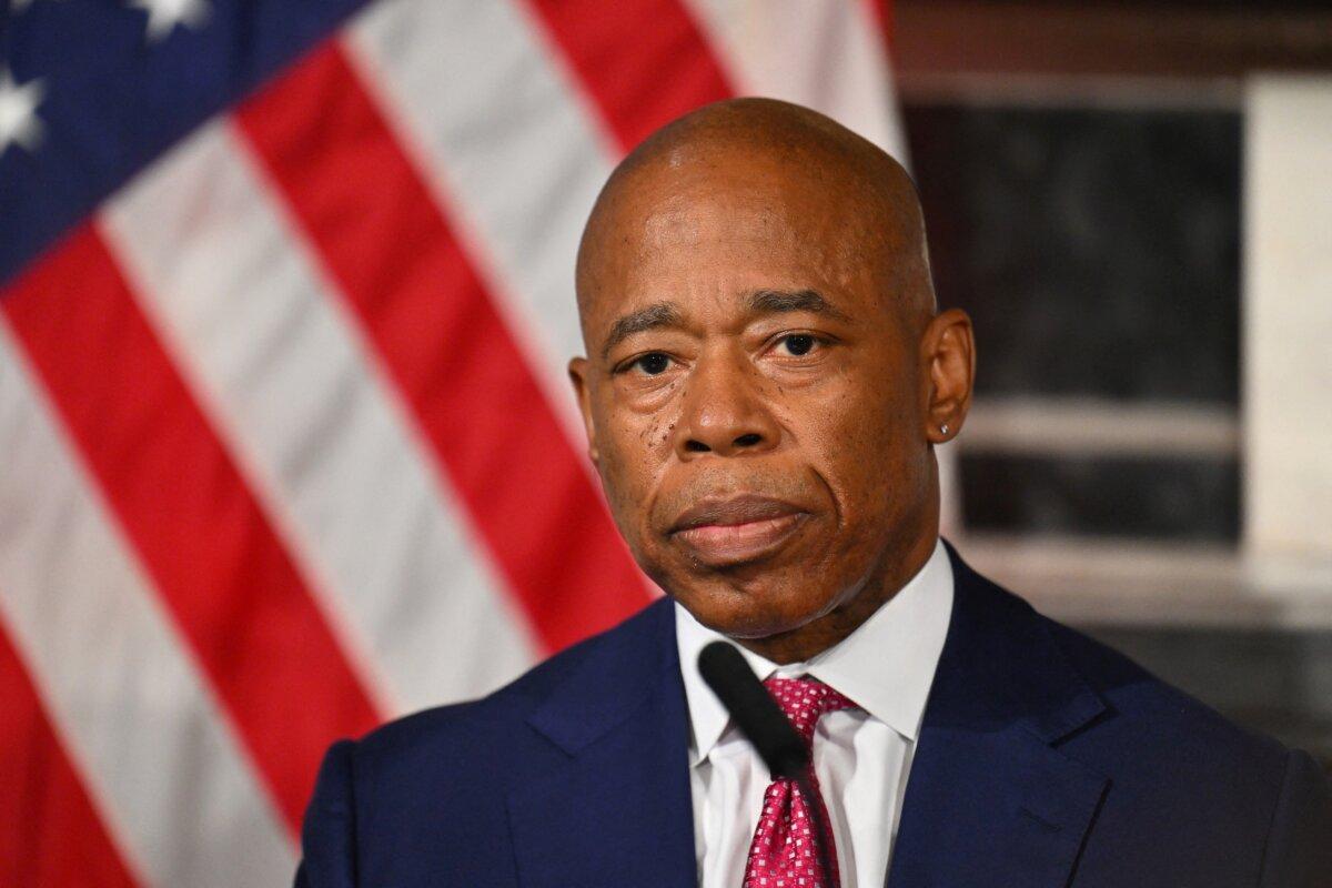 New York Mayor Eric Adams speaks during his weekly press conference at New York City Hall, on Nov. 14, 2023. (Angela Weiss/AFP via Getty Images)