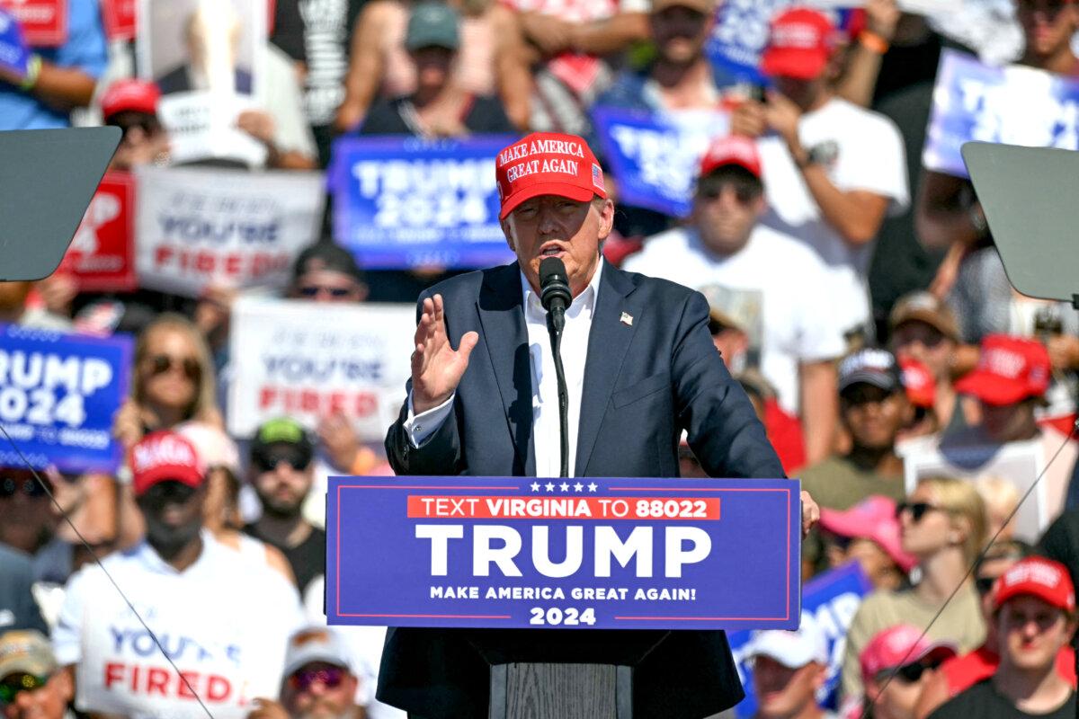 Former President and Republican presidential candidate Donald Trump speaks during a campaign rally at the Historic Greenbrier Farms in Chesapeake, Va., on July 28, 2024. (Jim Watson/AFP via Getty Images)