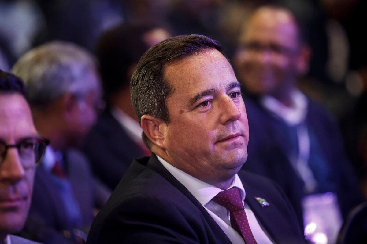 John Steenhuisen, leader of the South African main opposition party Democratic Alliance, waits for the official announcement of the election results, on June 2, 2024. (Phill Magakoe/AFP via Getty Images)