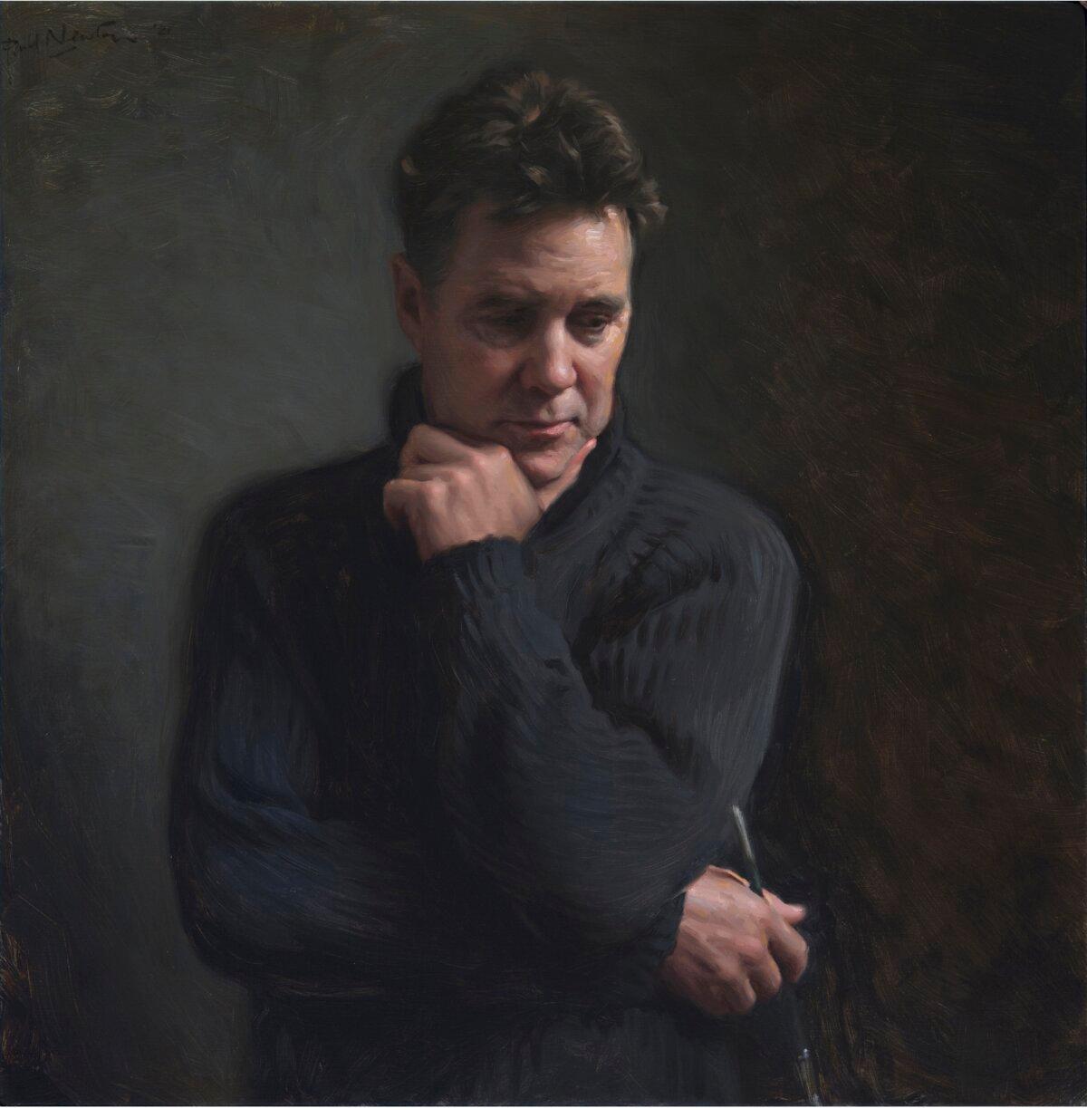 The Portrait Society of America 26th International Portrait Competition, William F. Draper Grand Prize winner in 2023: “Self-Portrait in Lockdown,” 2021, by Paul Newton. Oil on canvas; 34 1/4 inches by 33 3/4 inches. (Courtesy of Paul Newton)