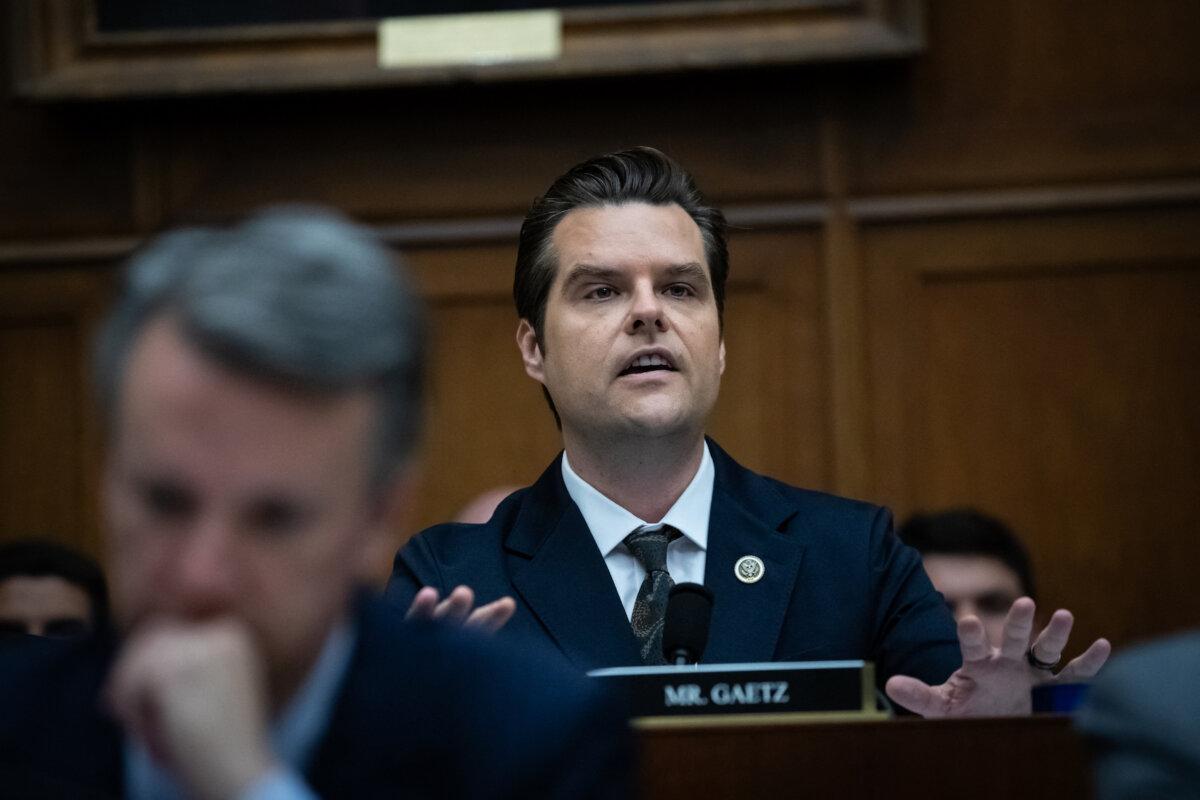 Rep. Matt Gaetz (R-Fla.) questions U.S. Attorney General Merrick Garland during a hearing by the House Judiciary Committee, Washington on June 4, 2024. (Allison Bailey/AFP via Getty Images)