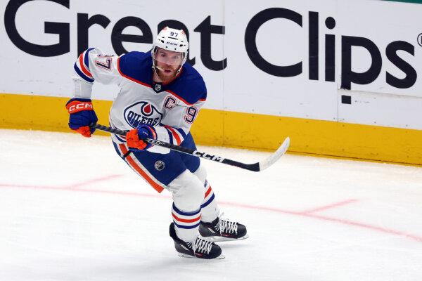 Connor McDavid (97) of the Edmonton Oilers is seen on the ice against the Dallas Stars at American Airlines Center in Dallas on May 31, 2024. (Richard Rodriguez/Getty Images)