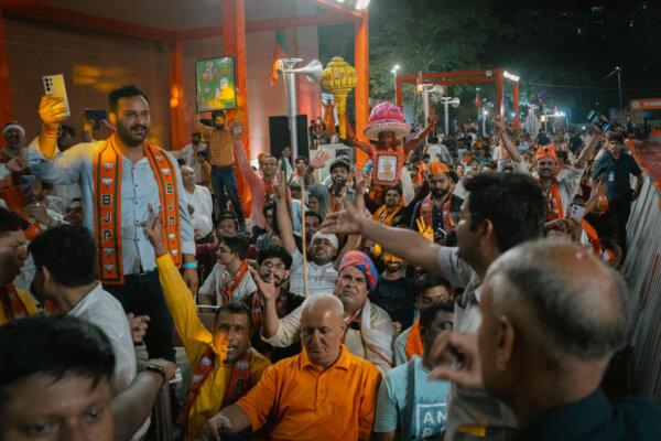 India's Prime Minister, Narendra Modi, addresses BJP supporters after the general election result announcement in New Delhi, India, on June 4, 2024. (Elke Scholiers/Getty Images)