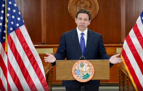 Florida Gov. Ron DeSantis speaks at a news conference in Tallahassee, Fla. on Aug. 9, 2023. (Ron DeSantis/Screenshot via The Epoch Times)