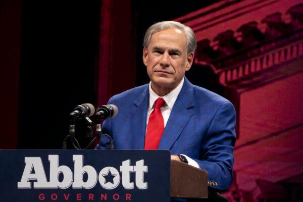 Texas Gov. Greg Abbott speaks at a National Rifle Association convention at the Kay Bailey Hutchison Convention Center in Dallas on May 18, 2024. (Madalina Vasiliu/The Epoch Times)