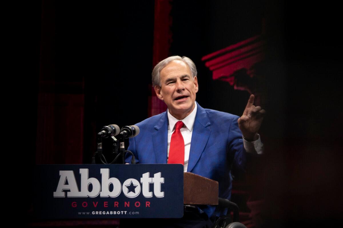 Texas Gov. Greg Abbott speaks during the National Rifle Association (NRA) at the Kay Bailey Hutchison Convention Center in Dallas, Texas, on May 18, 2024. (Madalina Vasiliu/The Epoch Times)