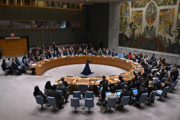 The U.N. Security Council votes on a resolution allowing Palestinian U.N. membership at United Nations headquarters in New York on April 18, 2024. (Angela Weiss/AFP via Getty Images)
