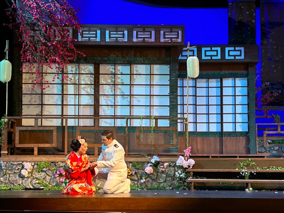 Cio-Cio-San and Pinkerton sing of their love on their wedding night, in Project's production of "Madama Butterfly." (Courtesy of Pacific Opera Project)