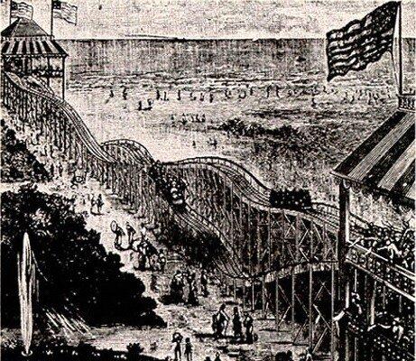 LaMarcus Thompson's Switchback Railway ride, 1884. (Public Domain)