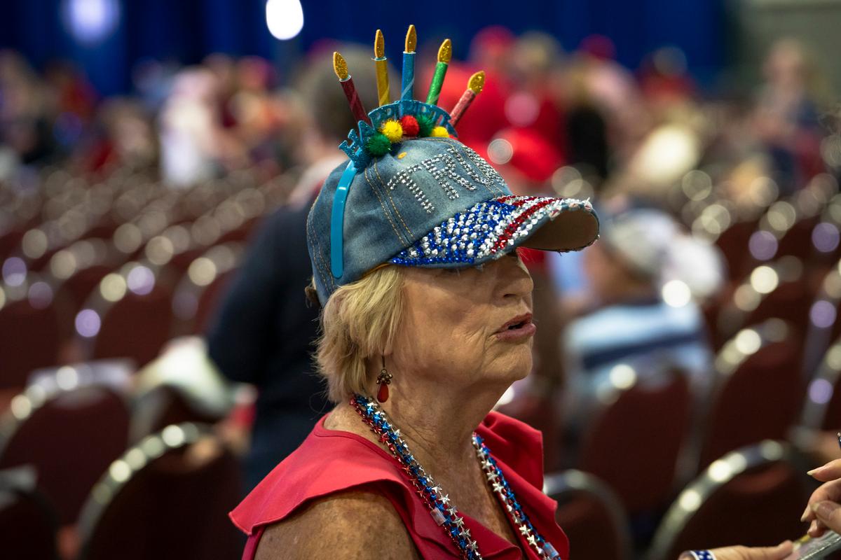 Ramona Uhlmeyer of the Villages, Fla., attends former President Donald J. Trumpâs birthday party event at the Palm Beach County Convention Center in West Palm Beach, Fla., on June 14, 2024. (Madalina Vasiliu/The Epoch Times)