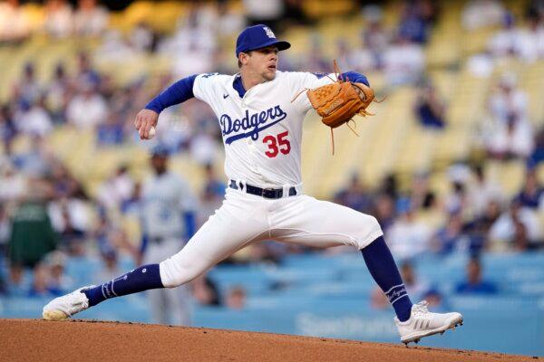 Los Angeles Dodgers starting pitcher Gavin Stone throws to the plate during the first inning of a baseball game against the Kansas City Royals in Los Angeles on June 14, 2024. (Mark J. Terrill/AP Photo)
