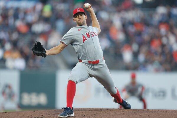 Tyler Anderson (31) of the Los Angeles Angels pitches in the bottom of the first inning against the San Francisco Giants in San Francisco on June 14, 2024. (Lachlan Cunningham/Getty Images)