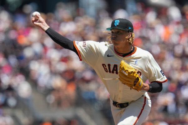 Giants rookie Spencer Bivens works against the Angels during his major-league debut in San Francisco on June 16, 2024. (Godofredo A. Vásquez/AP Photo)