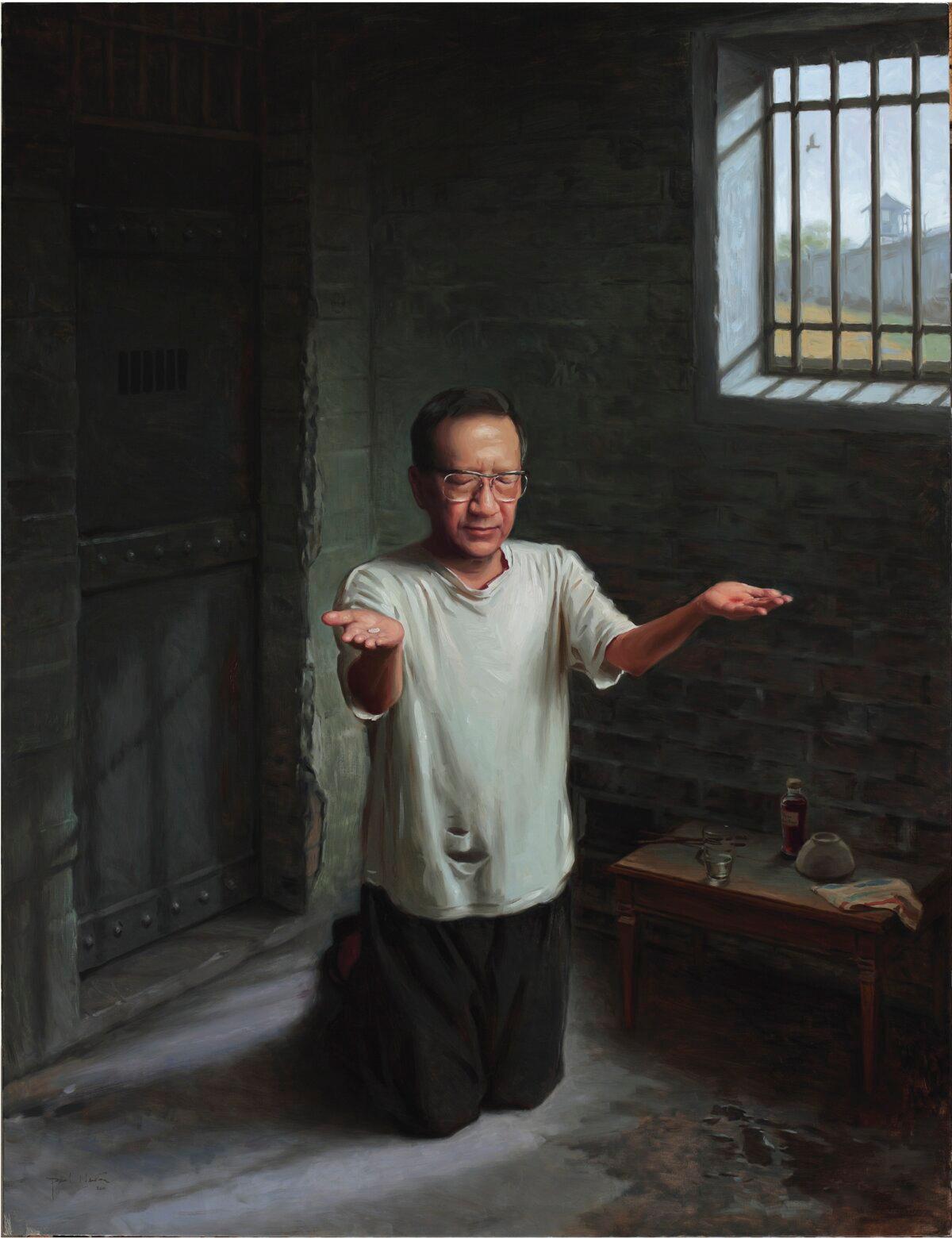 “Cardinal Francois Xavier Nguyen Van Thuan, Celebrating Mass in Prison” 2011, by Paul Newton. Oil on linen; 92 1/2 inches by 70 7/8 inches. St. Peter Chanel Chapel at the Domus Australia Guesthouse in Rome, Italy. (Courtesy of Paul Newton)
