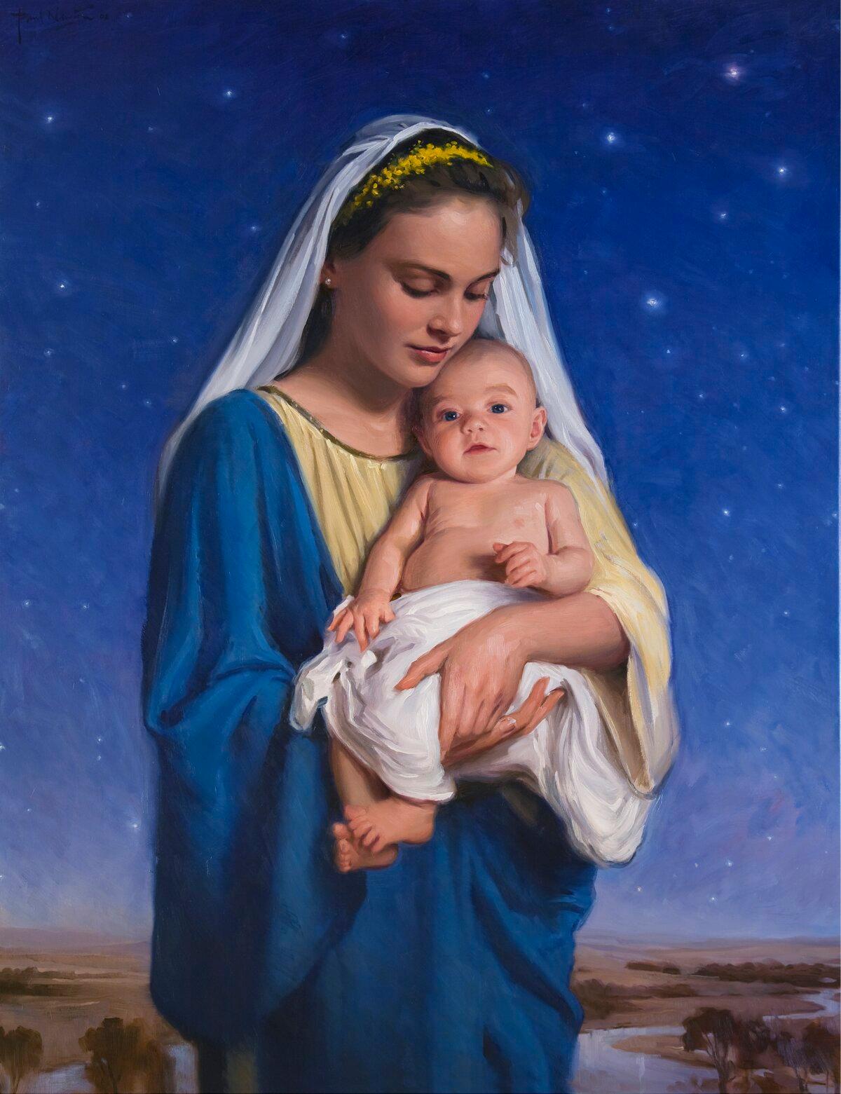 “Our Lady of the Southern Cross—Help of Christians,” 2008, by Paul Newton. Oil on canvas; 61 3/4 inches by 48 inches. Painted for World Youth Day 2008. St. Mary’s Cathedral, in Sydney. (Courtesy of Paul Newton)