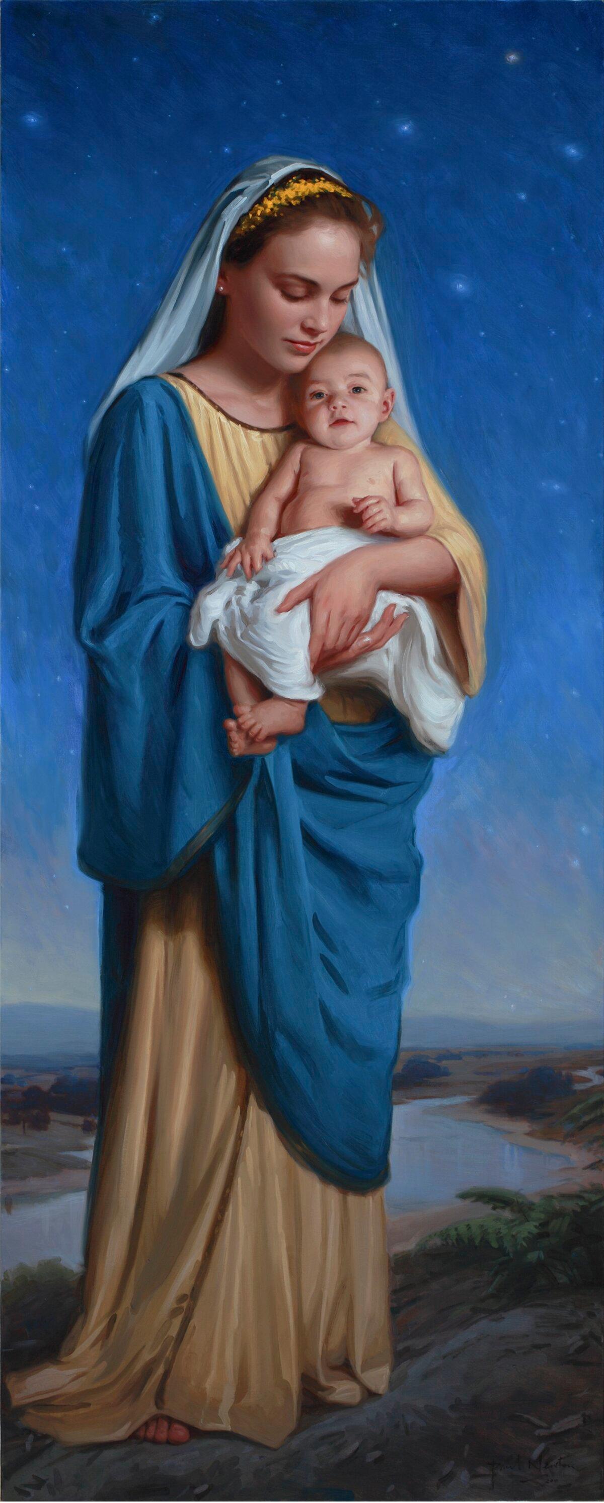 “Our Lady of the Southern Cross—Help of Christians #2,” 2011, by Paul Newton. Oil on linen; 78 3/4 inches by 31 1/2 inches. St. Peter Chanel Chapel at the Domus Australia Guesthouse in Rome, Italy. (Courtesy of Paul Newton)