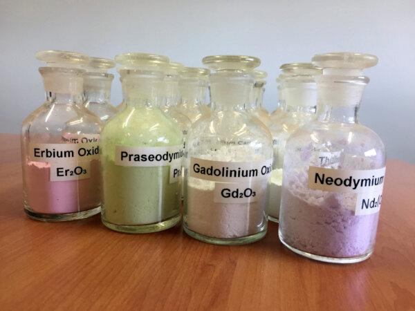 Jars containing rare earth minerals from Australia's Lynas Corp are seen near Laverton, northeast of Perth, Australia, on Aug. 23, 2019. (Melanie Burton/File Photo/Reuters)