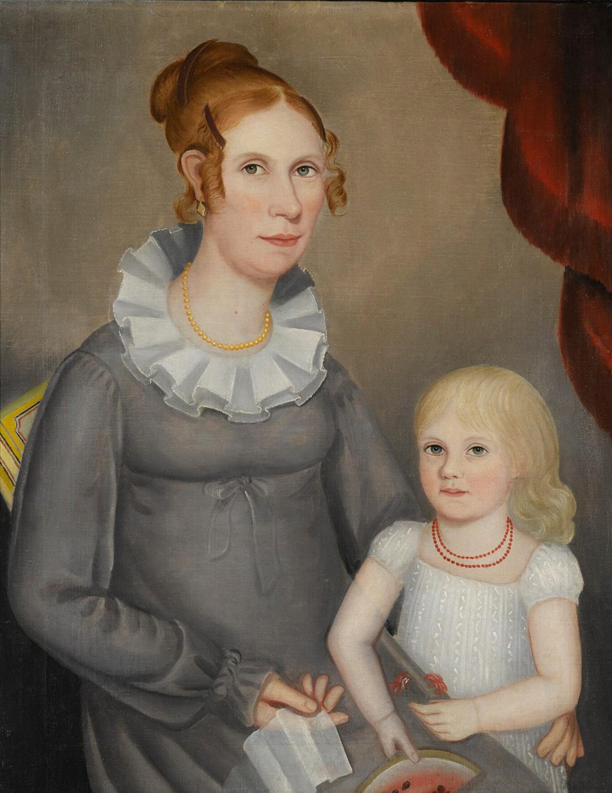 “Rhoda Goodrich (Mrs. William Northrop) Bentley and Daughter,” circa 1818, by Ammi Phillips. Oil on canvas; 34 inches by 27 inches. American Folk Art Museum, New York City. (Public Domain)