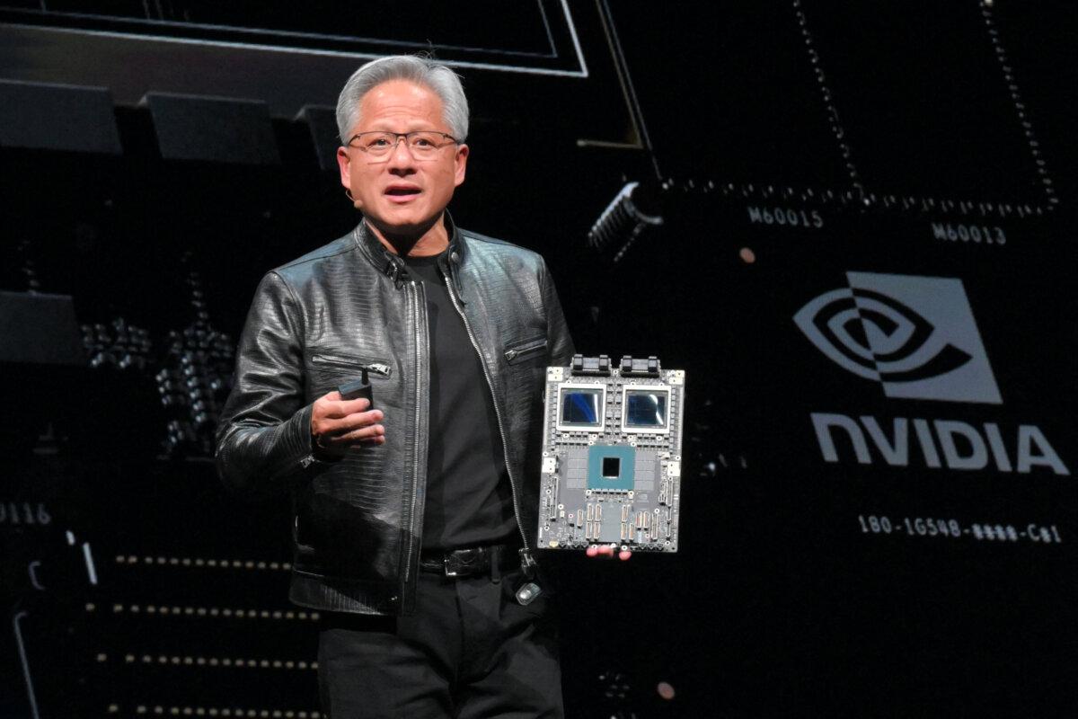 Nvidia CEO Jensen Huang delivers his keystone speech ahead of Computex 2024 in Taipei on June 2, 2024. Computex is the top annual tech showcase in Taiwan, whose advanced semiconductor industry is crucial to the production of everything from iPhones to the servers that run ChatGPT. (Sam Yeh/AFP via Getty Images)