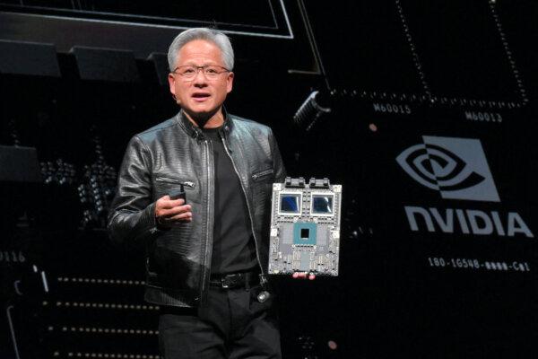 Nvidia's CEO Jensen Huang delivers his keystone speech ahead of Computex 2024 in Taipei on June 2, 2024. (Sam Yeh/AFP via Getty Images)