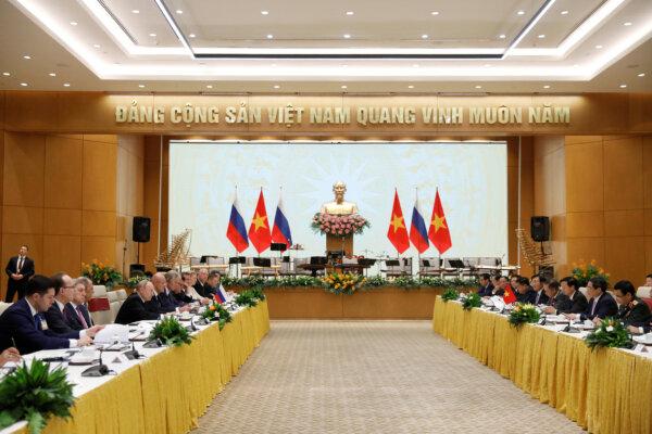 Vietnamese Prime Minister Pham Minh Chinh meets with Russian President Vladimir Putin at the Government Office in Hanoi, Vietnam, on June 20, 2024. (LUONG THAI LINH/Pool via REUTERS)