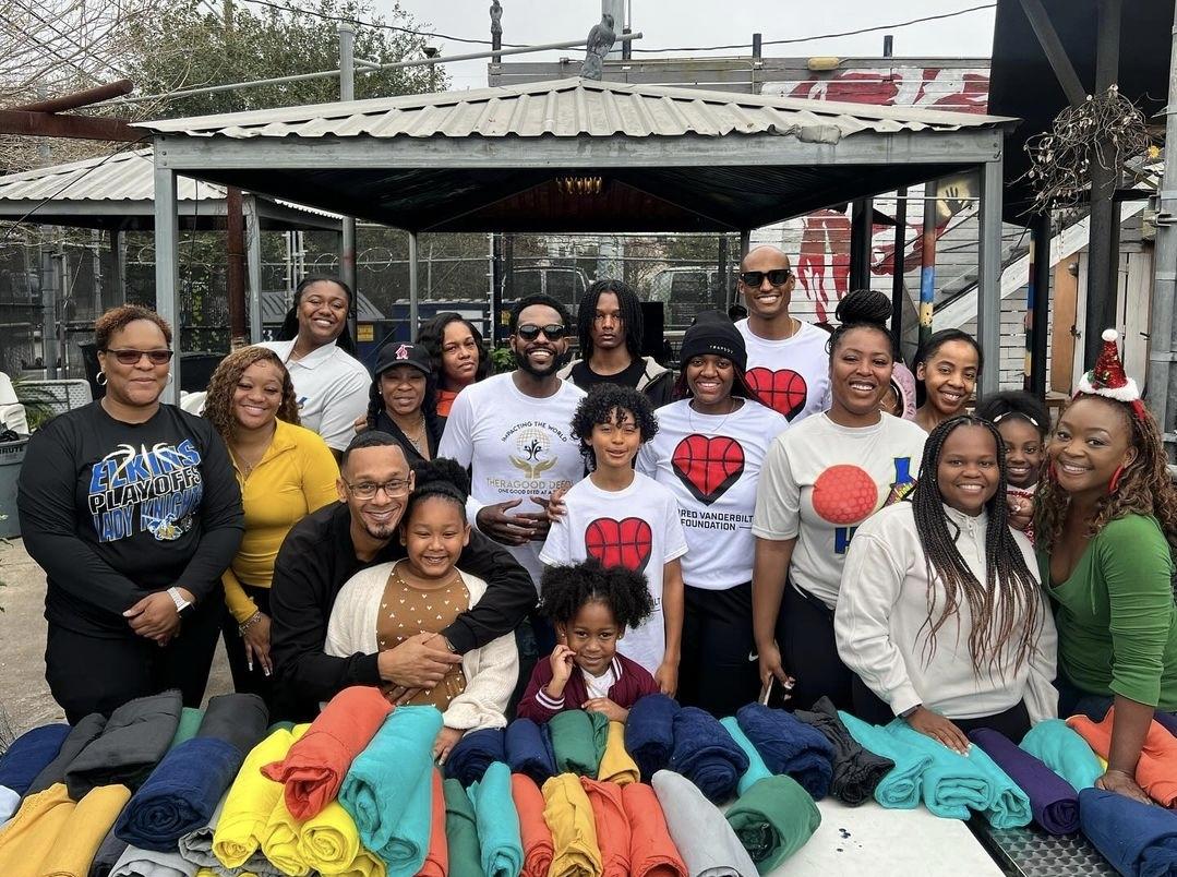 Mr. Theragood volunteers at a blankets and clothing giveaway for the homeless during the 2023 holiday season. (Courtesy of Sheldon Theragood)