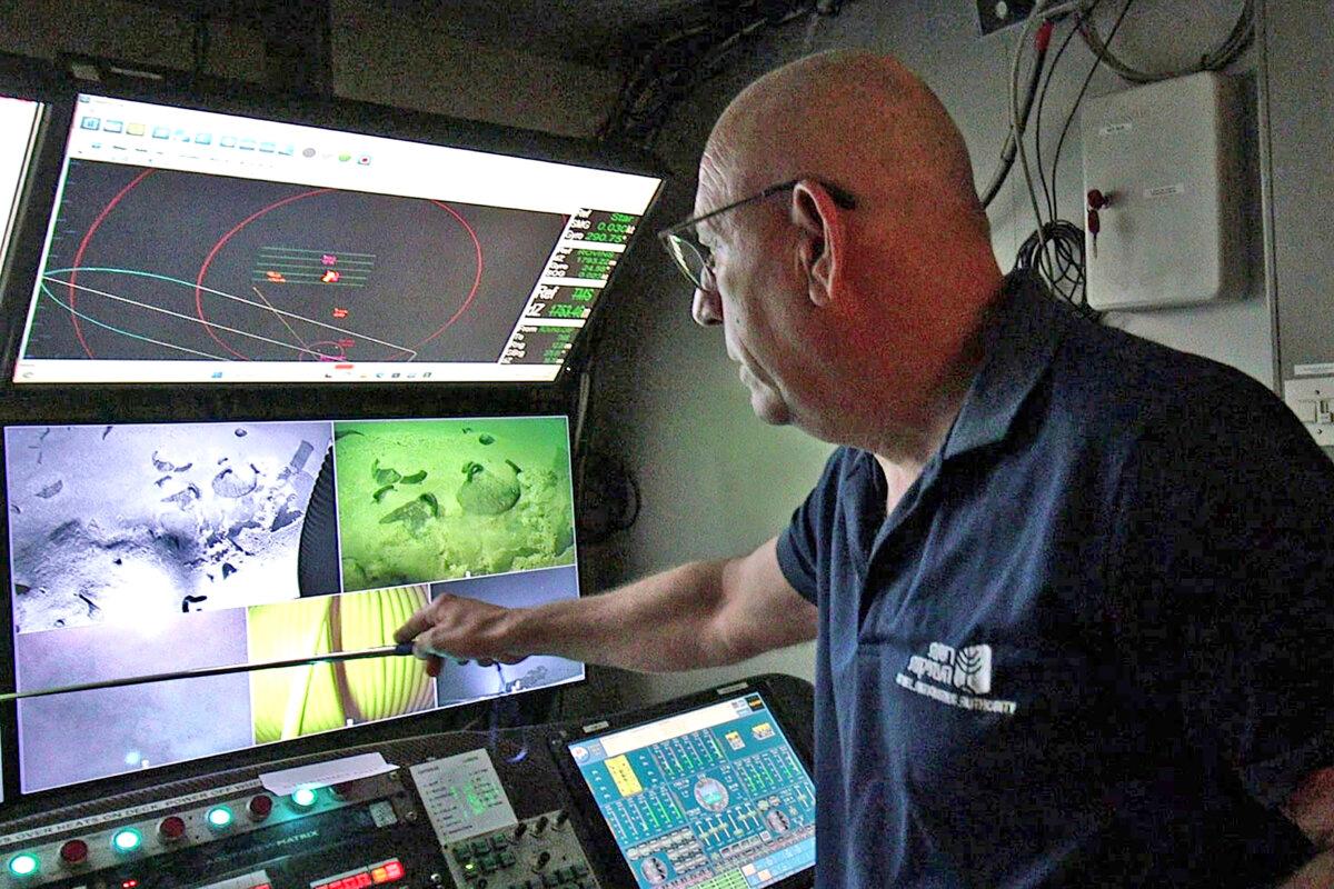 The control room of the Energean Star ship that mounted an operation to retrieve cargo that was carried on the world's oldest known deep-sea ship, as seen some 55.9 miles (90 kilometers) off the Israeli coastline, in a photo released on June 20, 2024. (Emil Aladjem/Israel Antiquities Authority via AP)