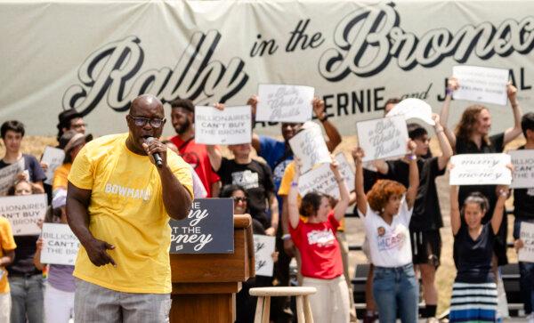 Rep. Jamaal Bowman (D-N.Y.), speaks at a "Get Out the Vote" rally on the weekend before the Democratic Primary in New York on June 22, 2024. (Yuki Iawmura/ AFP via Getty Images)