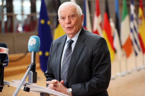 European Commission Vice President Josep Borrell delivers a statement to reporters at European Union headquarters in Brussels on May 27, 2024. (Francois Walschaerts/ AFP via Getty Images)