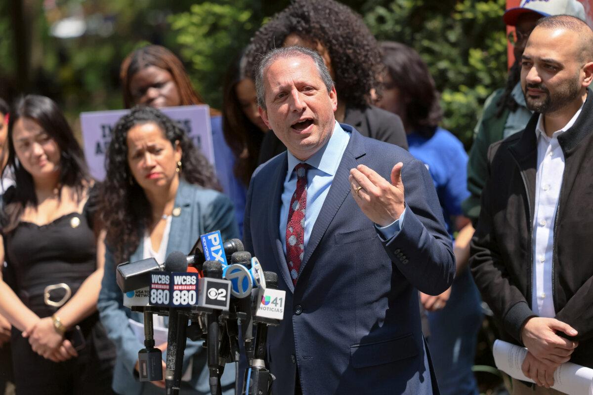 Comptroller Brad Lander speaks during a rally for immigrant rights at City Hall in New York City on May 11, 2023. (Michael M. Santiago/Getty Images)