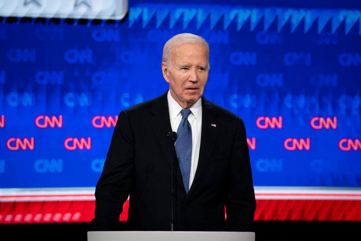 President Joe Biden during the presidential debate with former president Donald J. Trump in Atlanta, Ga., on June 27, 2024. (Madalina Vasiliu/The Epoch Times)
