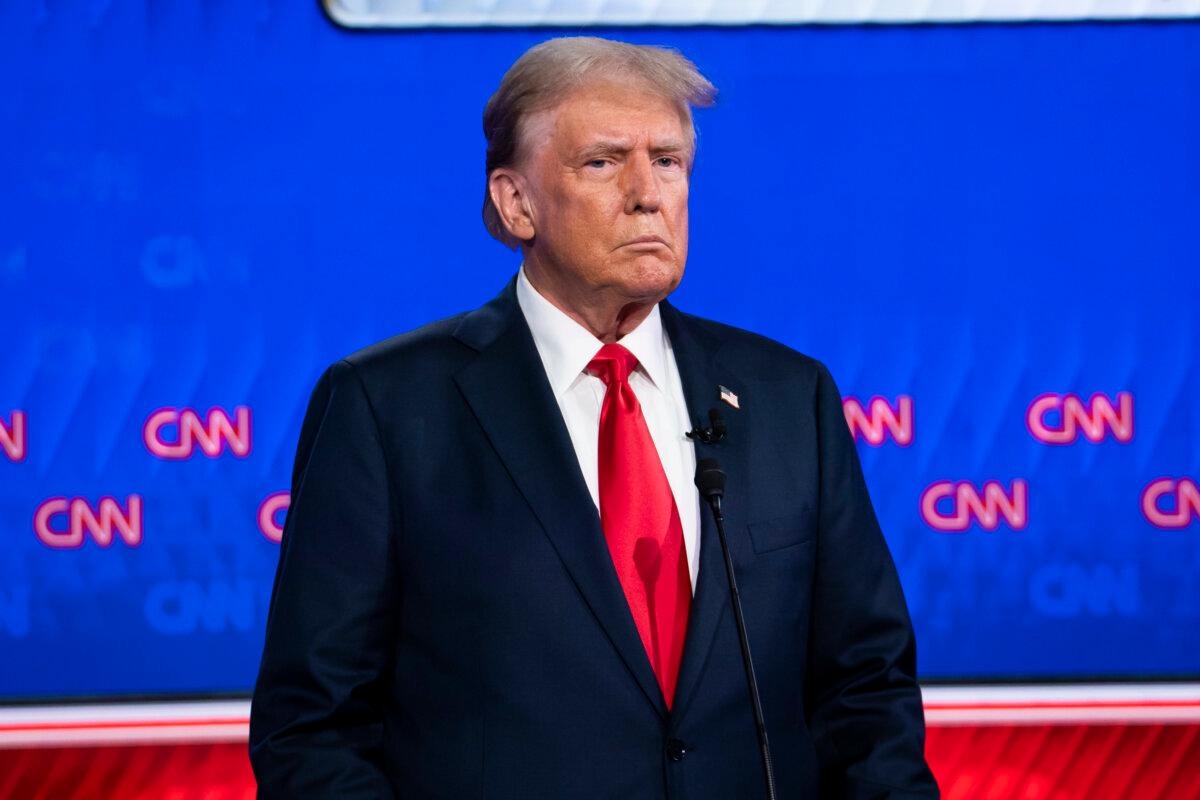 Former President Donald J. Trump during the presidential debate with President Joe Biden in Atlanta, Ga., on June 27, 2024. (Madalina Vasiliu/The Epoch Times)